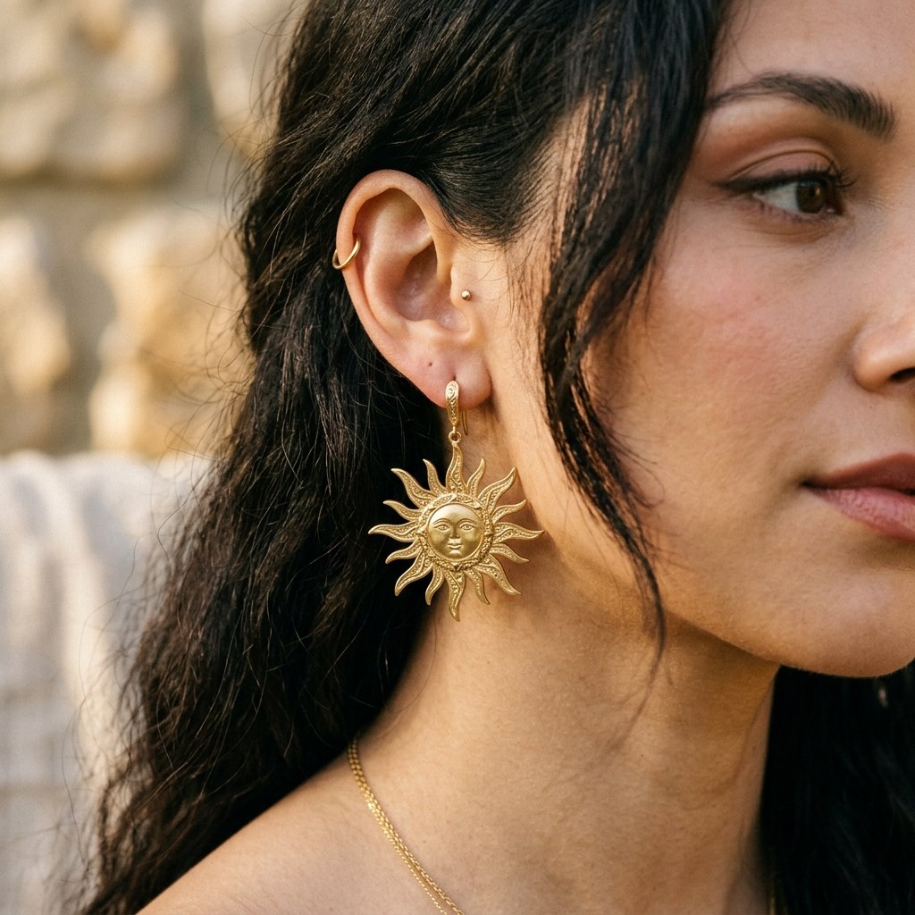 Boucle d’oreille soleil dorée
